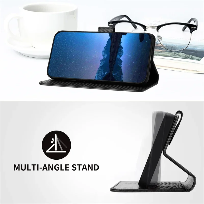 Premium Carbon Fiber Leather Magnetic Stand Wallet Case