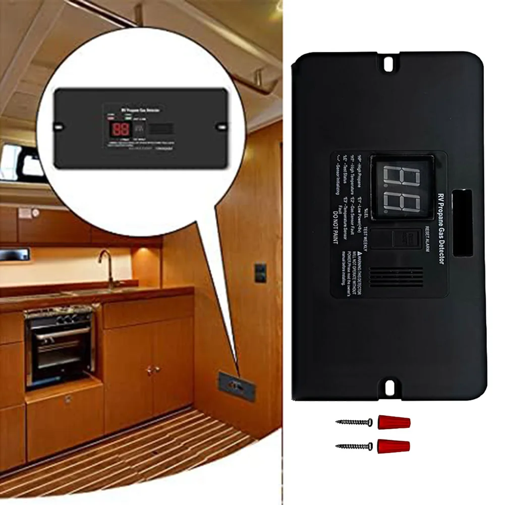 1pc BLACK Digital Trailers RV Propane Gas Detector With 85dB Loud Alarm 12V 18.5*8*3cm Real-Time Display Loud Alarm Auto Part