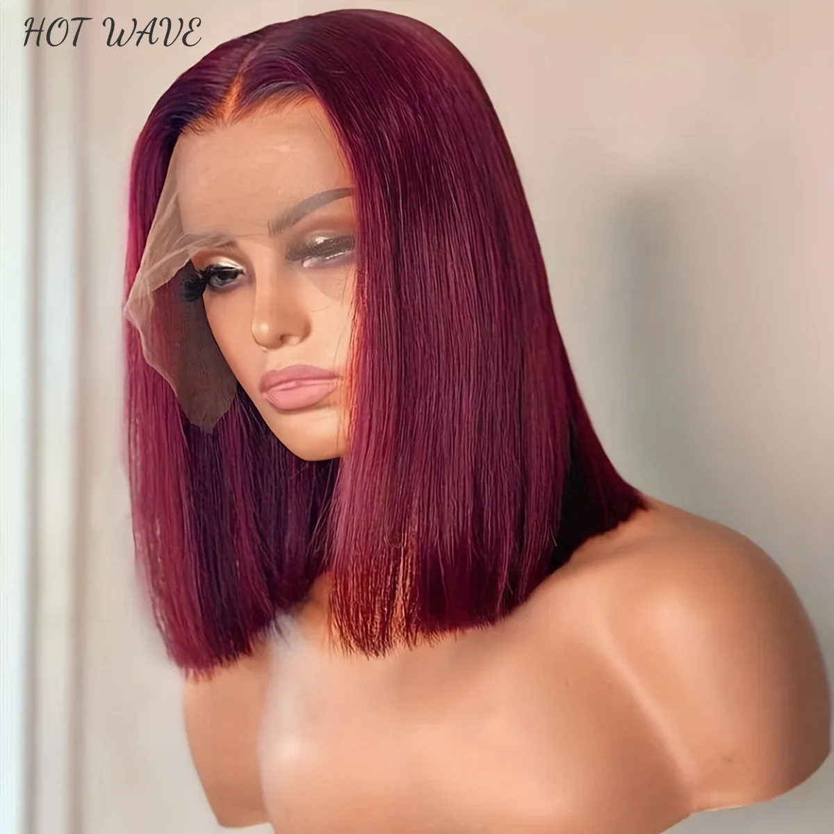 

99J Burgundy Short Bob Straight Wigs 13*4 Lace Front Wigs For Women Brazilian Remy Human Hair Wigs Red Colored 180% Density