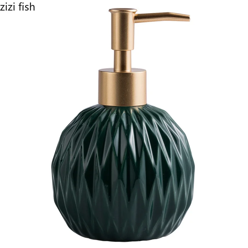 Rhombus Texture Ceramic Lotion Bottle Round Portable Soap Dispenser Shampoo Bottle Hand Sanitizer Jar Bathroom Bath Supplies