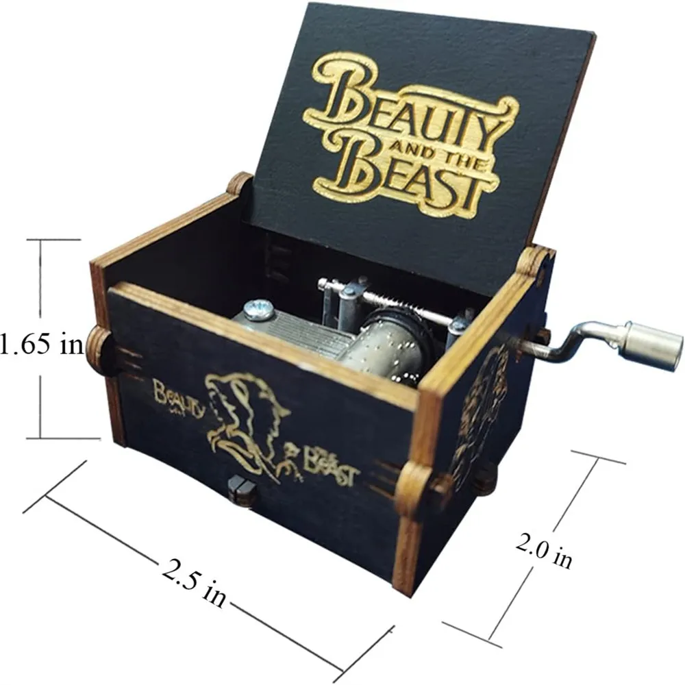 Wooden Music Box Beauty and Beast Hand Cranked Home Decoration Carved Musical Box Valentine's Day Birthday Gif 5