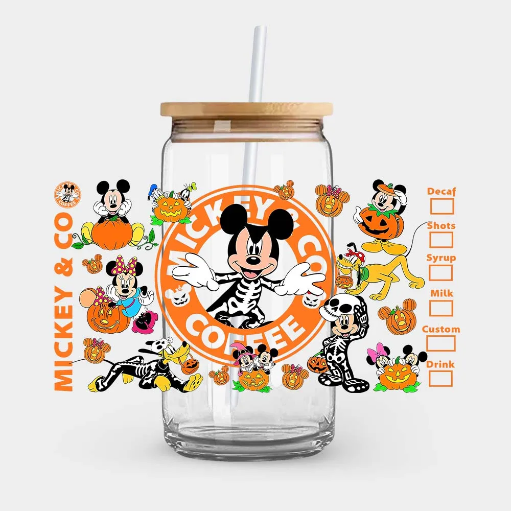 Mickey Coffee Halloween Pumpkin Yoda Winnie the Pooh UV DTF Transfer Sticker Self-Adhesive Individualized Cup Adornments
