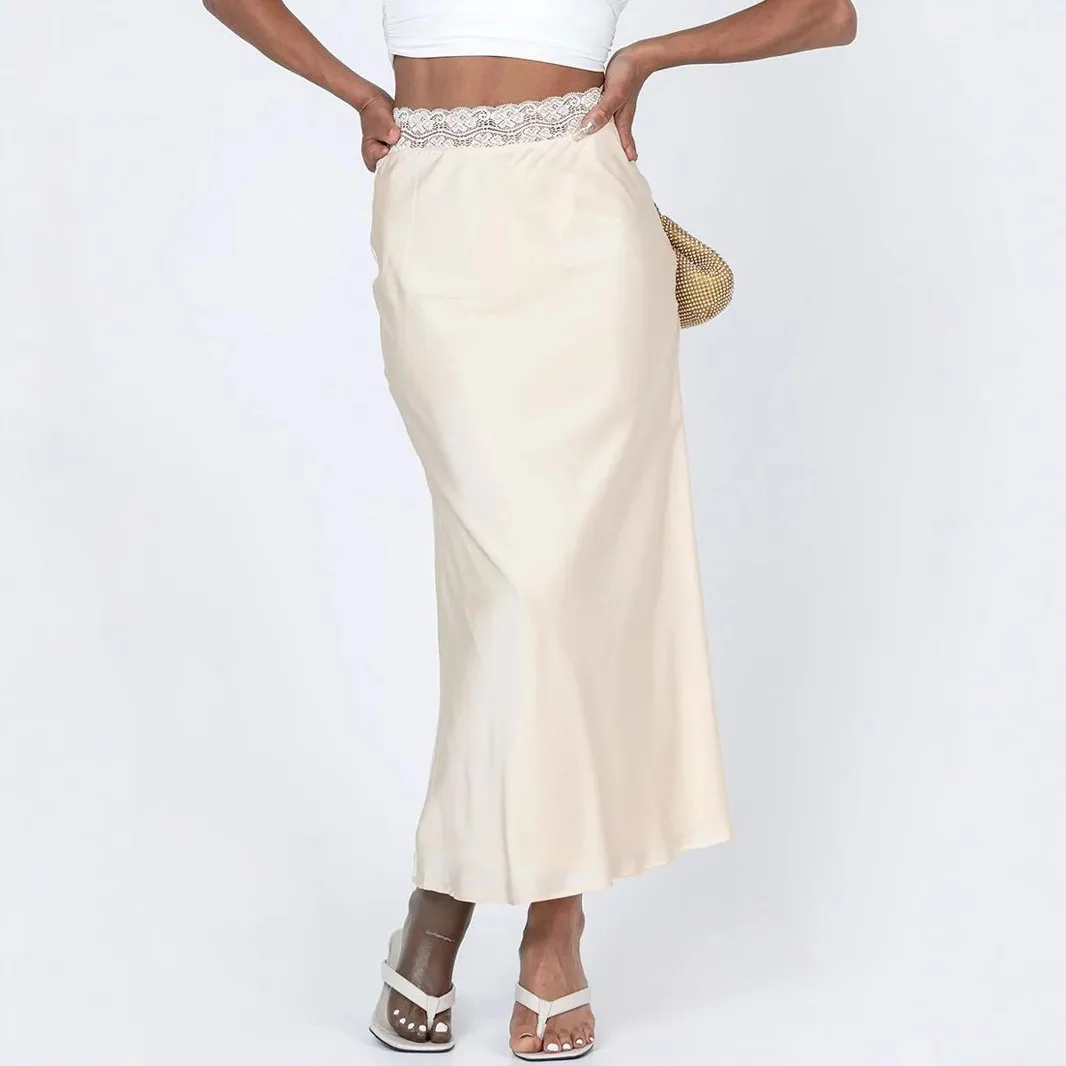 Women Satin Maxi Skirt Summer Party Wear