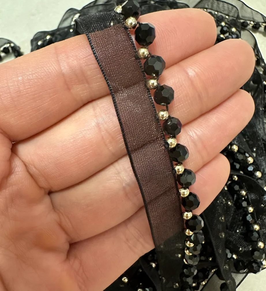 Black Pearl Bead Tassel Lace Ribbon - 3 Yards Beaded Fringe Trim For Sewing Dresses & Crafts-679035