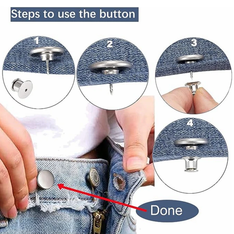 5pcs Snap Fastener Metal Pants Buttons Clothing Jeans Perfect Fit Adjust  Button Self Increase Reduce Waist 17mm Free Nail Sewing