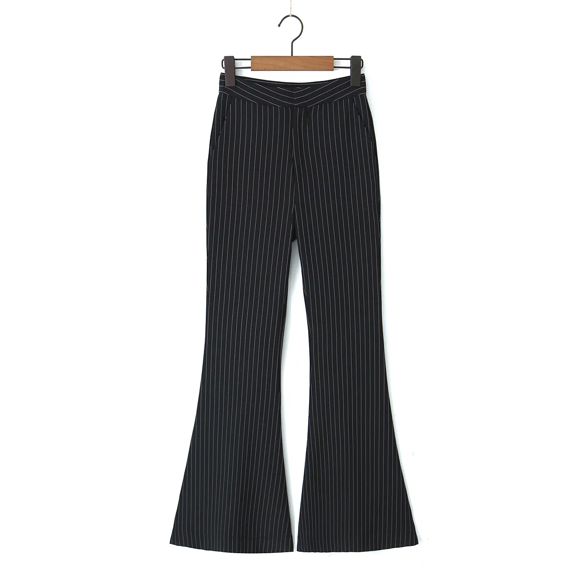 Spring Black Striped Oversized Blazer Women Loose Notched Full Sleeve Suits High Waist Long Flare Pants Halter Tank Tops