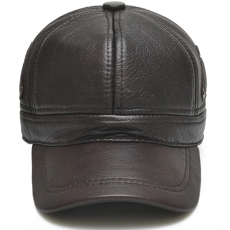 2025 New Style Men Brown Cow Leather Baseball Outdoor Real Leather Retro Hat Adjustable Real Cowhide Leather Baseball Cap 4