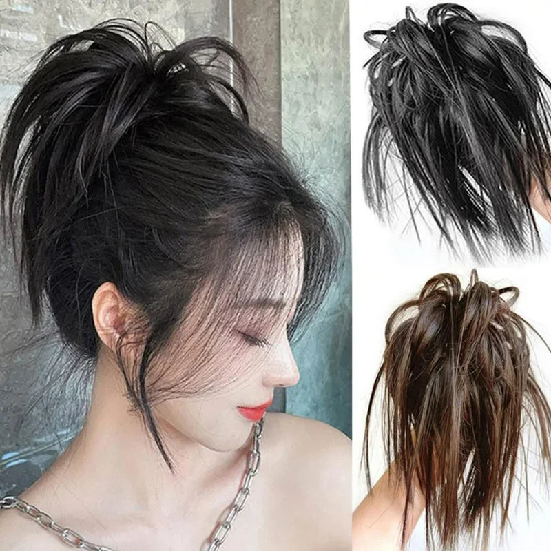 Synthetic Messy Straight Claw Bun Hair Extensions Ponytail with Tail Wrap Updo Hair Ladies Wig