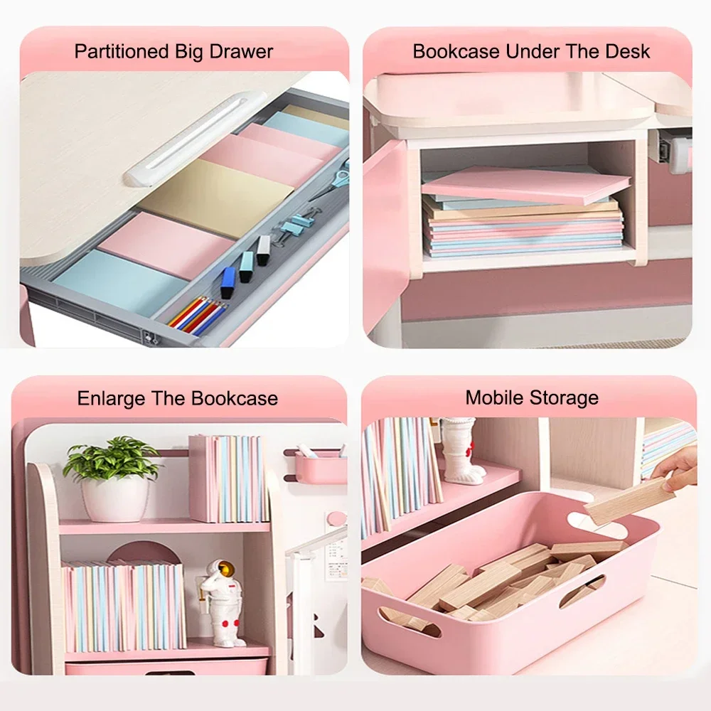 Wood Height Adjustable Student Writing Desk Set Ergonomic Wooden Kids Study Table and Chair for Children