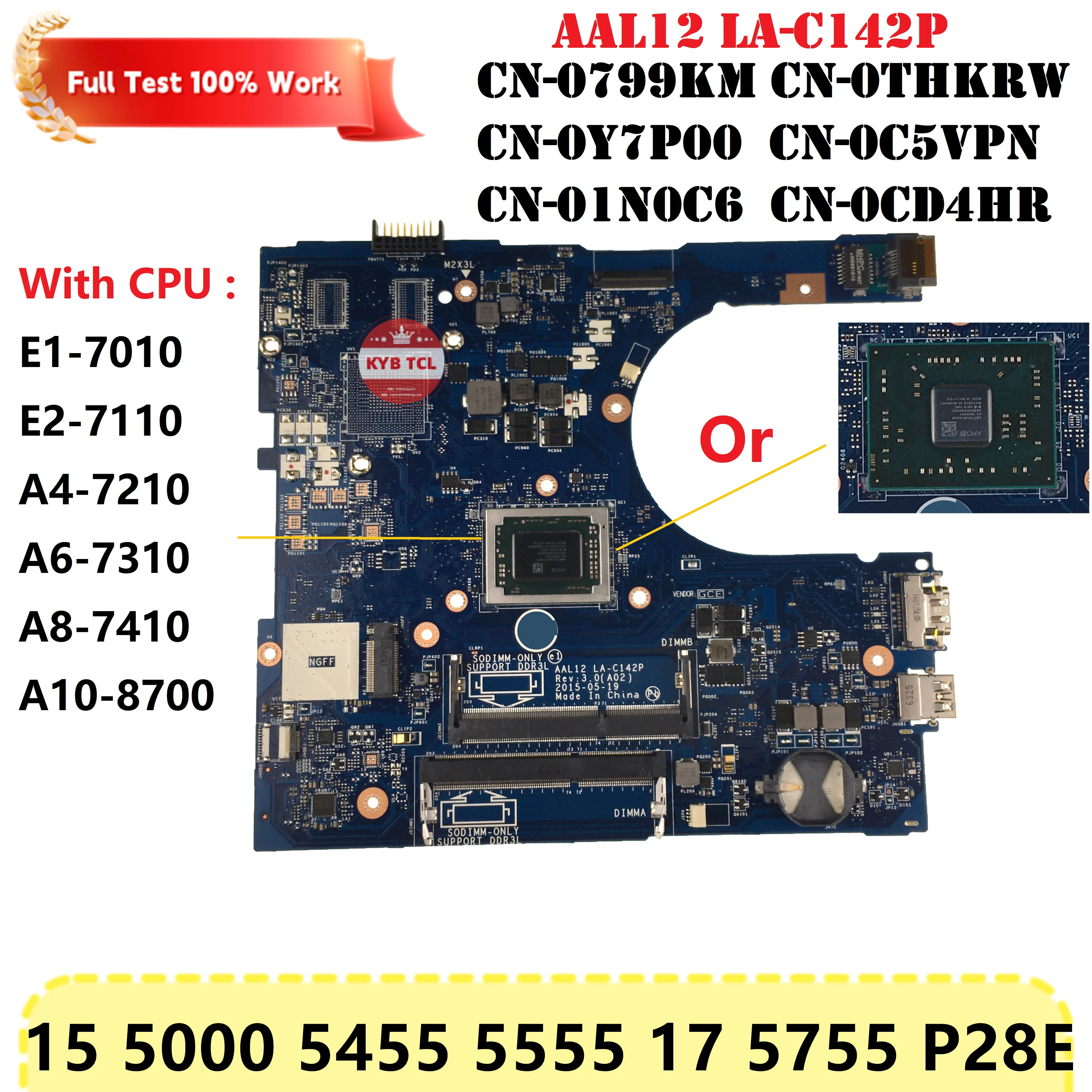 

Материнская плата ноутбука AAL12 LA-C142P Dell Inspiron 15 5000 5455 5555 17 5755 P28E с материнской платой процессора E1 E2 A4 A6 A8 A10 CN-0799KM 0THKRW 0Y7P00 0C5VPN 01N0C6 0CD4HR CN-0THKRW CN-0Y7P00 CN-0C5VPN