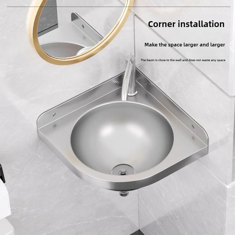 304 Stainless Steel Triangular Sink Scratch-Resistant Corner Washbasin Compact Wall-Mounted Sink for Small Spaces 6