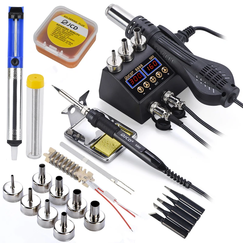 2 in 1 750W Soldering Station soldering station soldering tool LCD Digital display Rework Welding Station for cell-phone BGA SMD IC Repair Solder tools 8898