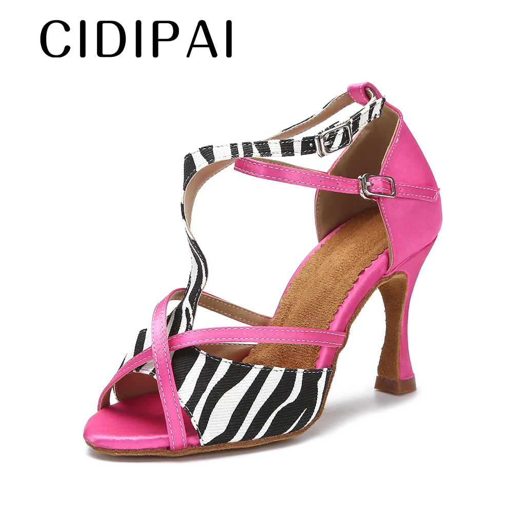 CIDIPAI Women's Satin Latin Dance Shoes Leopard Ballroom Dance Shoes Tango Salsa Training Perform Shoes Ladies High Heels 7.5CM 4