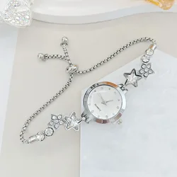 Elegant Rhinestone Star Chain Bracelet Watch (Silver White)
