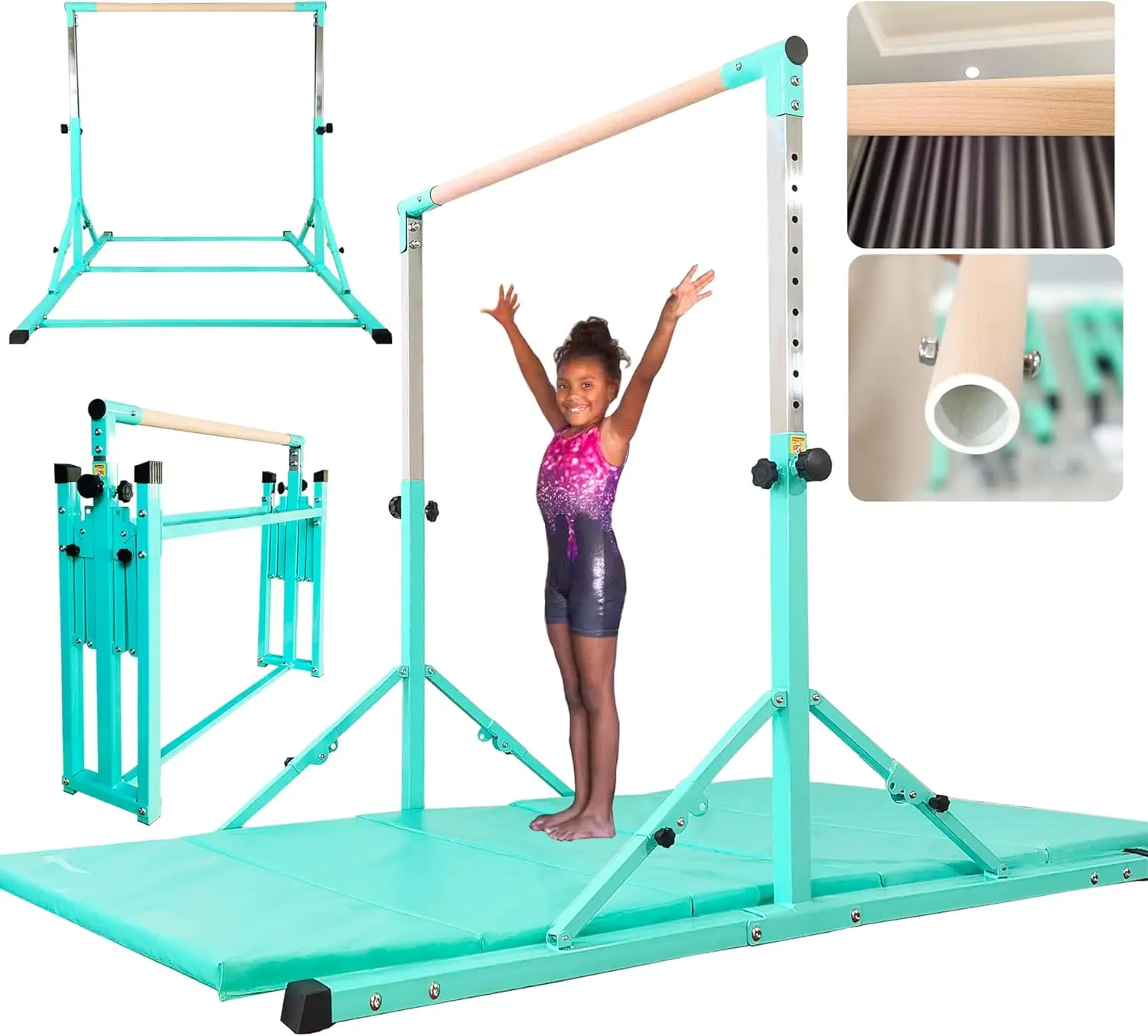 Foldable Gymnastics Bar, 6FT Gymnastic Horizontal Bars, Folding Training Bar for Kids and Teenagers 3-18