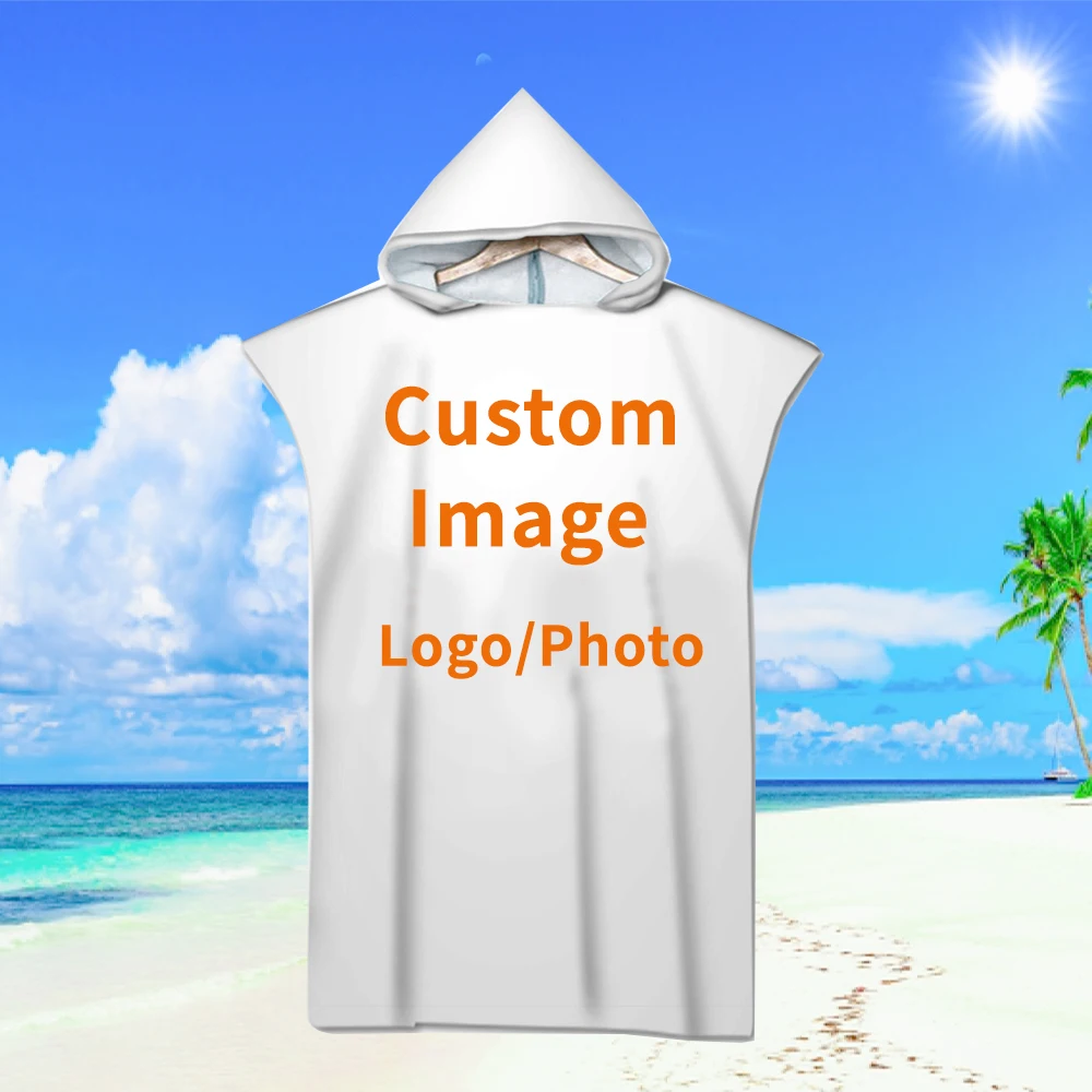 Hooded Beach Towel Kids Photo Cape Hat Bath Towel Wearable Poncho Swimming Surf Children Adults Quick Dry Bathrobe