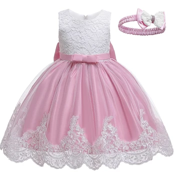 Flower Girl Dress For Wedding 3-12 Years Lace Tulle Bow Elegant Child's Birthday Party Dress 1