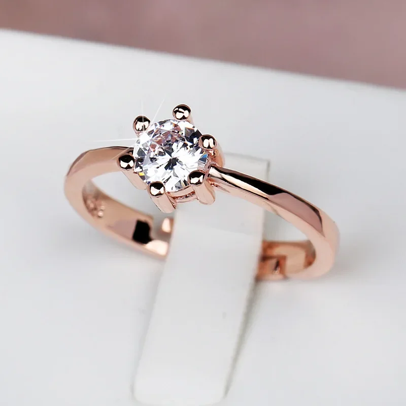 Wedding Rings Gold Rings Golden Ring Gemstone Ring Classic Six-claw Zircon Ring Jewelry Simple Black Gold White Black Diamond Ring Wedding Bridal Engagement Adjustable