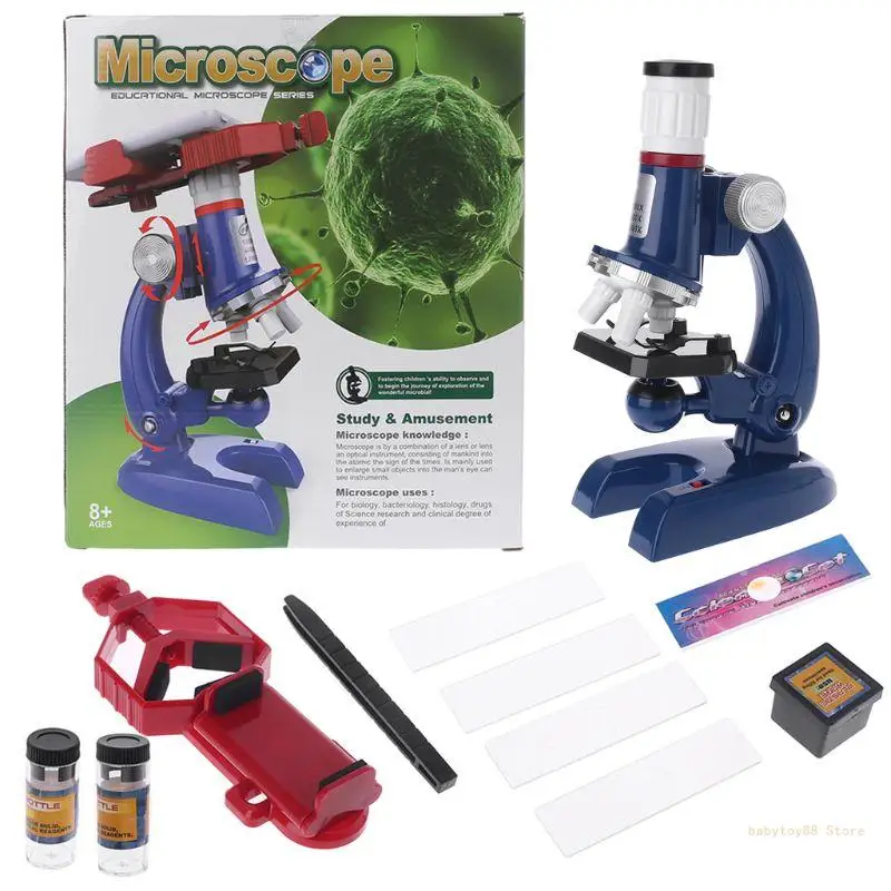 Y4UD Kids Microscope Science  100X-1200X Trinocular Magnification Beginner Toy Home School Educational Biological Tool