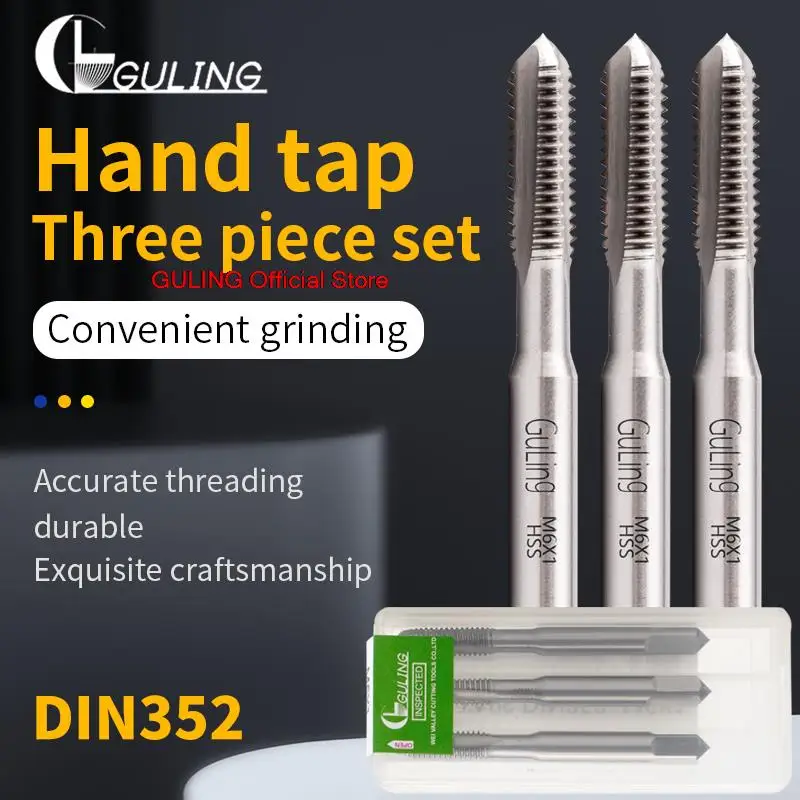 

GULING HSS DIN352 3PCS M3 M4 M5 M6 M8-M20 Straight Fluted Screw Thread Tap Metric Plug Hand Taps Drill Bit Set Power Hand Tools