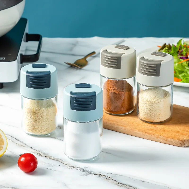 

Metering Control Salt Bottle Kitchen Press Type Quantitative Salt Glass Condiment Bottle Barbecue Shaker Salt/Seasoning Can