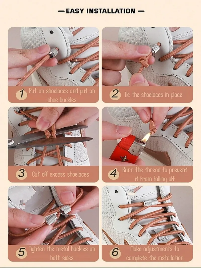 새로운 탄성 신발끈 테니스 라운드 신발끈 묶지 않는 신발끈 어린이 성인용 노타이 신발끈 고무줄 신발 액세서리