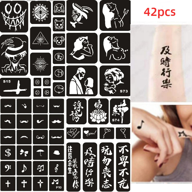 

5-208pcs Reusable Henna Tattoo Stencils Women Men Glitter Airbrush Stencils Templates Drawing Hands Arm Body Pochoir Tatouage