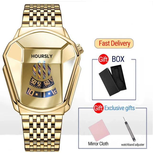Relogio Masculino 2022 Cool Locomotive Mens Watches Top Brand Luxury Quartz Gold Wrist Watch For Men Waterproof Geometric Shape 