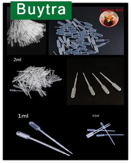 

100 шт., прозрачные пластиковые пипетки, 0,2, 0,5, 1, 2, 3, 4 мл