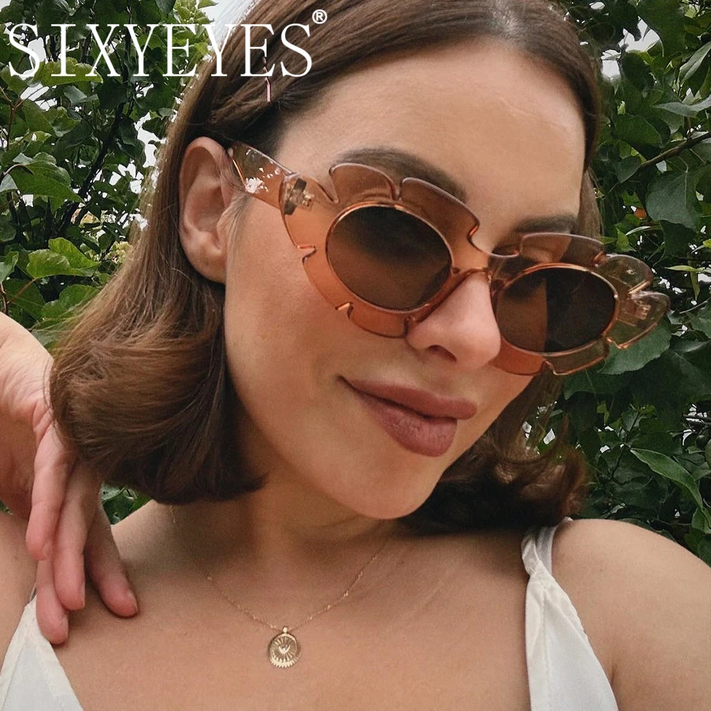 New Trendy Sun Flower Sunglasses Women Jelly Color Ladies Shades Cat Eye Luxury Brand Designer Sun Glasses Girls Oculos De Sol