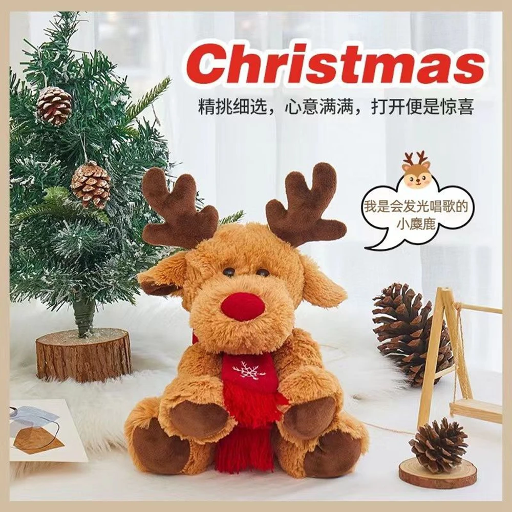 28CM Christmas Reindeer Scarf Plush Stuffed Doll Toy Home Sofa Decoration Gifts For Children New Year Decor Accessories Festive