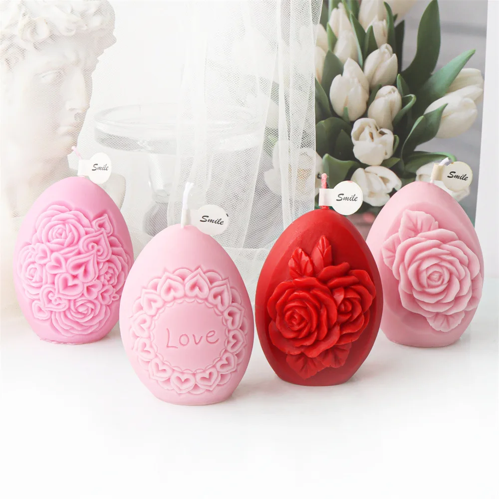 

Rose Flower Pattern Egg Shape Candle Silicone Mold DIY Love Scented Candle Gypsum Mould Cake Decor Valentine's Day Decor Gifts