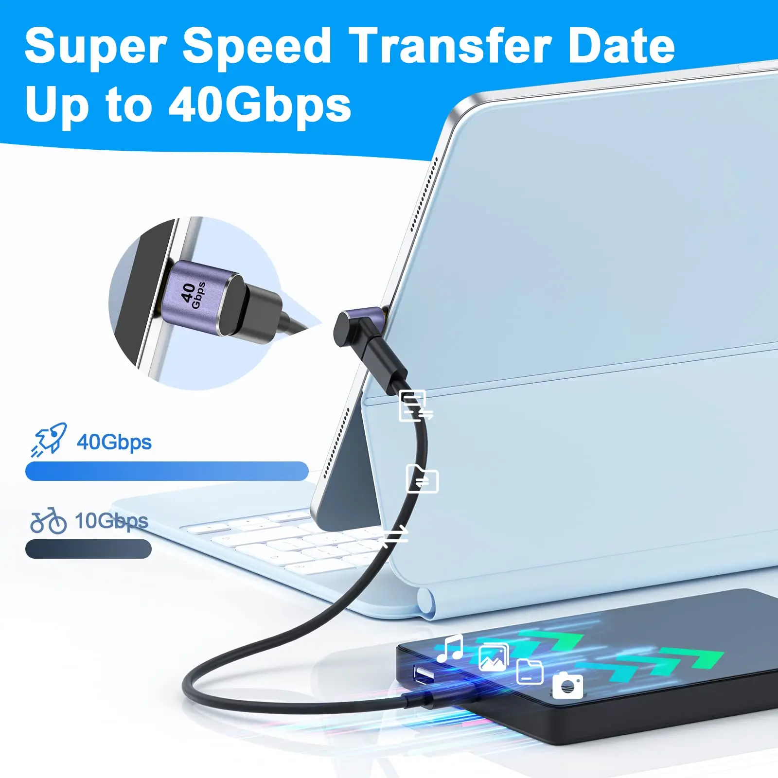 NNBILI USB C 90도 어댑터, USB4 40Gbps PD 100W 8K 60hz 비디오 충전 Thunderbolt 4 MacBook DeCK 스위치 VR과 호환 가능