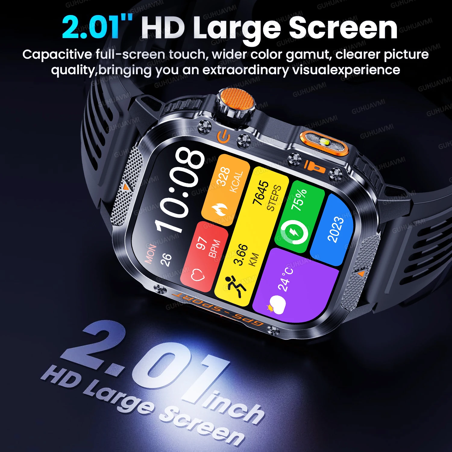 2025New 남성 군용 GPS 스마트 시계 손전등 나침반 고도계 HD 블루투스 통화 심박수 3ATM 방수 스포츠 Smartwatch