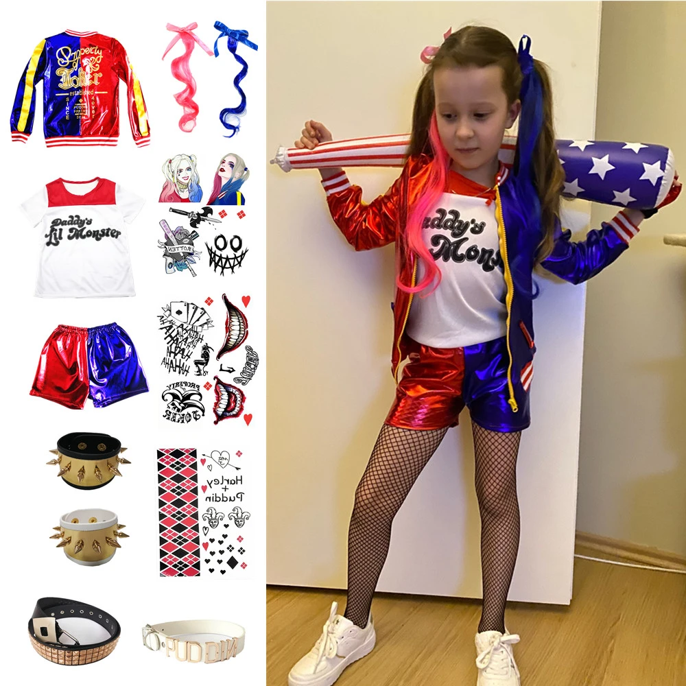 royalty loyaliteit Meditatief Kinderen Harley Kids Meisjes Cosplay Kostuums Quinn Harleen Quinzel Joker  Monster Jacket Party Kleding| | - AliExpress