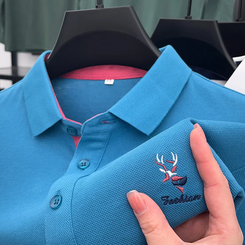 

Luxury Designer 100% Cotton Men's Polo Shirt Lapel Deer Head Embroidery Long Sleeved Business Casual Versatile Autumn Clothing