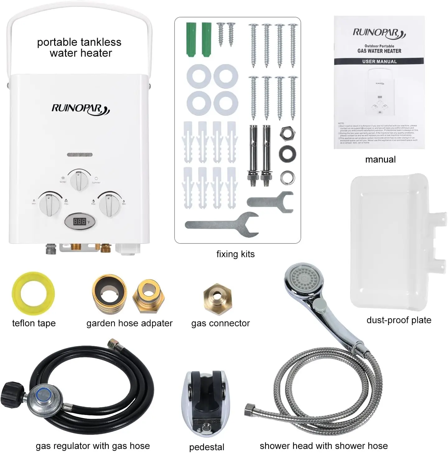 Water Heater Propane Tankless-6L 1.58GPM RV on demand Hot Gas Outdoor Digital Display Water Heater for Camping,Boat,Cabins