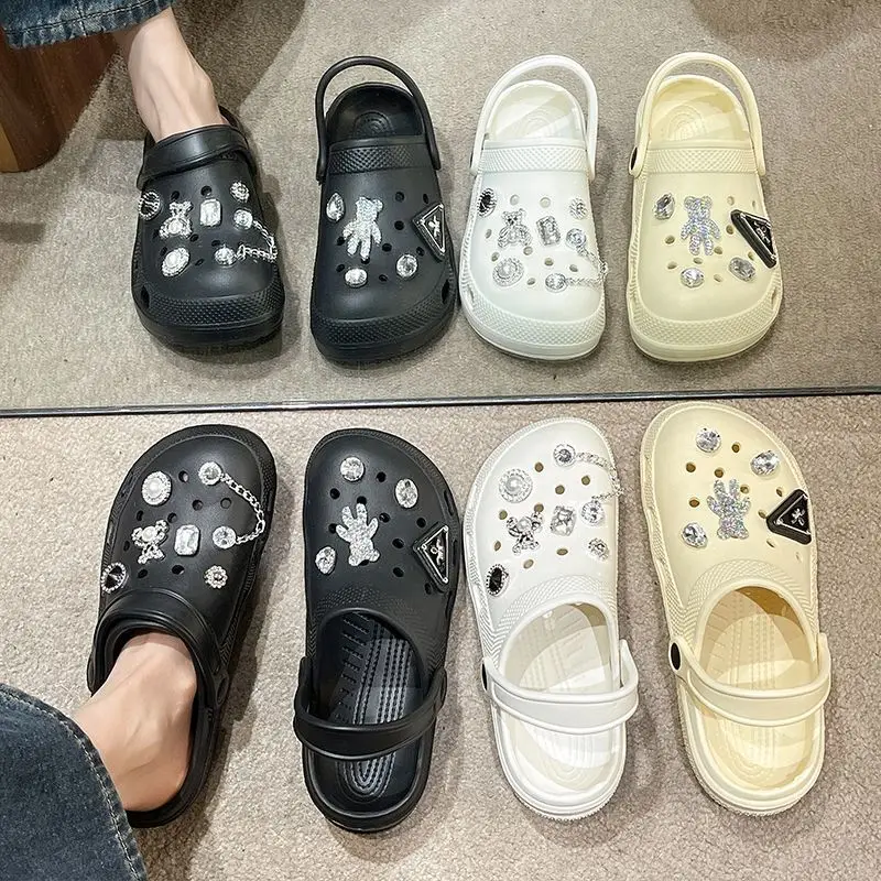 

Summer Slipper Women Girls Diamon Shiny Fashion Hole Slippers Womens PVC Anti-slip Home Slippers Cartoon Funny Shoes for women
