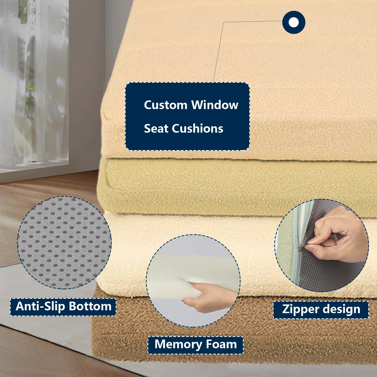 Custom Thick Bench Cushions Teddy Velvet Cushions Indoor Non Slip Seat Cushions Sofa Balcony Sofas Seat Pads Bay Window Cushions 2