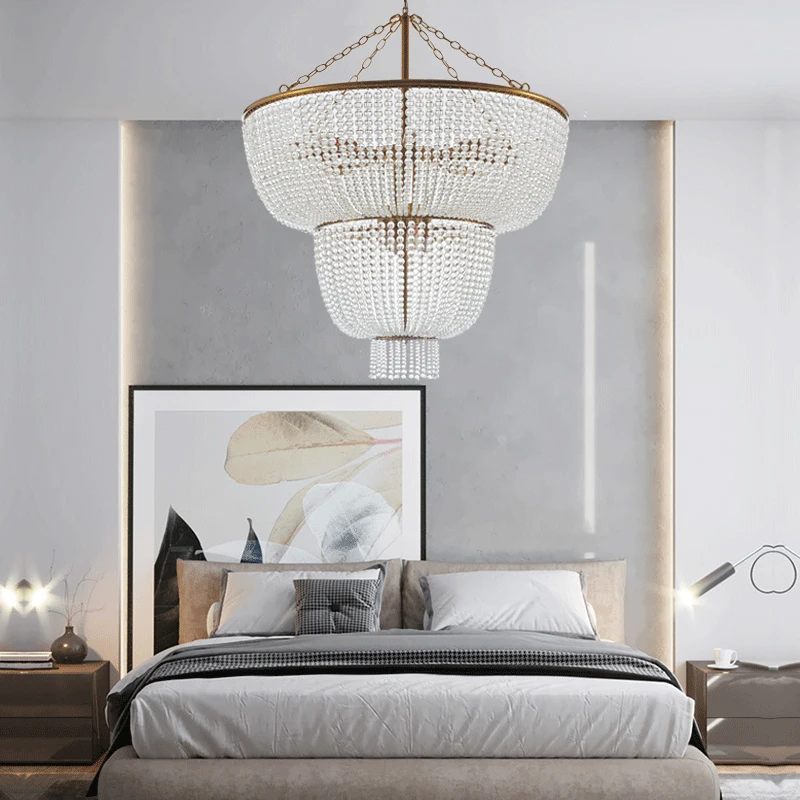 

American chandelier light luxury modern Nordic French villa white duplex stair light living room bedroom study dining room light