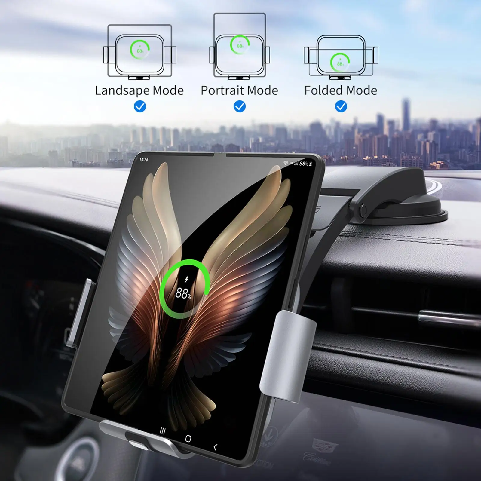 30W Car Mount Phone Holder Compatible For Samsung Galaxy Z Fold 4/3/13 Pro Max/11/12 Series Pixel 6/ S22 Ultra/S21
