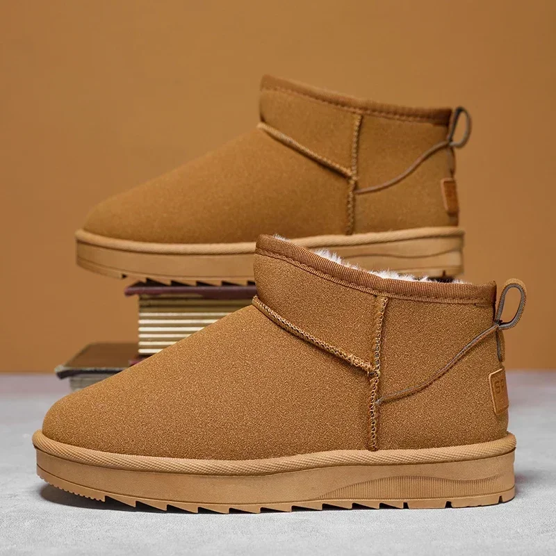 

Зимние ботинки для пар, хлопковая обувь, замшевые сохраняющие тепло, Короткие Плюшевые Слипоны для снега для мужчин и женщин, повседневные ботильоны на платформе