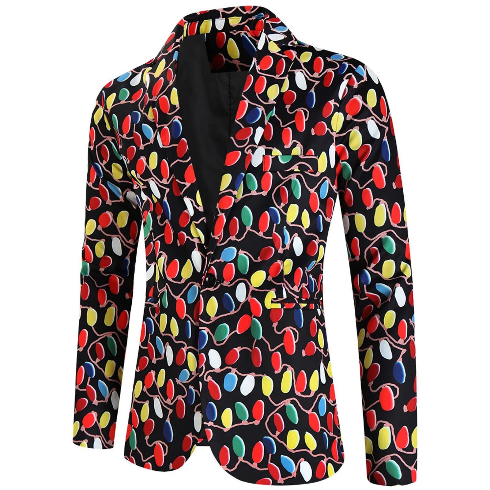 thumbnail image 1 of Moda para hombre ocio Navidad impreso bolsillo botones manga larga cuello en V traje grandes trajes masculinos ocio ocio traje abrigo, 1 of 5