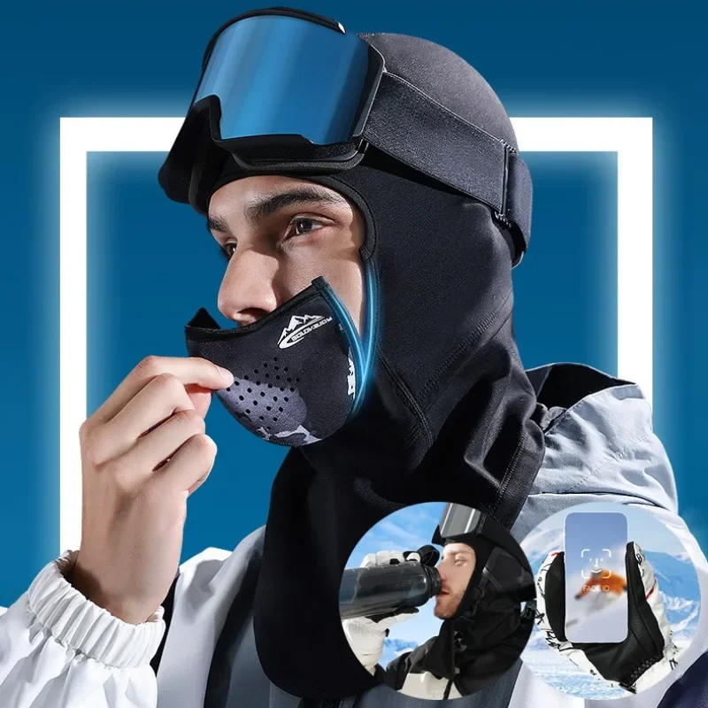Winter Fleece Hat Balaclava Face Mask Neck Warmer Magnets Ski Mask Breathable Windproof Mask Head Cover Sport Cycling Ski Scarf 3
