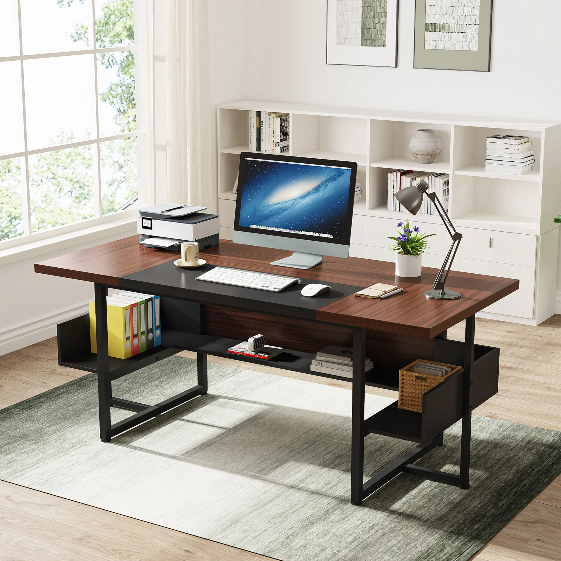 

Tribesigns Executive Desk：62 Inch Large Computer Office Desk Workstation with Storage Shelves, Home Office Desk