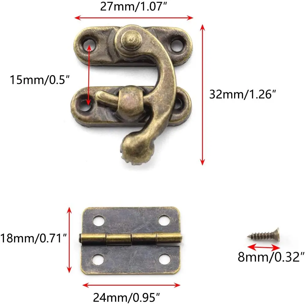 4Pcs 레트로 작은 상자 경첩 및 2 세트 골동품 오른쪽 래치 후크 Hasp 나무 보석 상자 Hasp 캐치 장식 캐비닛 상자