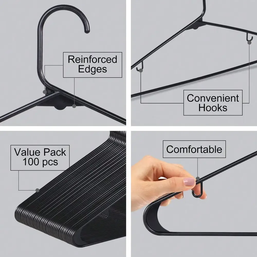 Black Standard Plastic Hangers 100 Pack Hangers for Clothes with Double Hooks 2