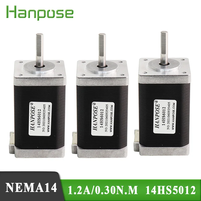 

hanpose 3pcs High torque stepper Motor 50MM 1.2A 0.3N.M 4 Lead 14HS5012 For CNC Milling Machine Stepper Motor Nema14