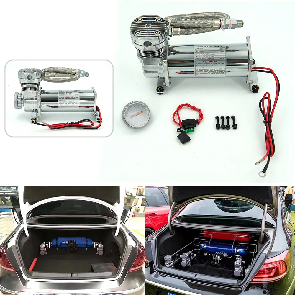 Car Air Suspension Compressor Universal DC 12V 480c MAXPOWER 200 PSI OUTLET 1/4 NPT 3/8 NPT 14ASC