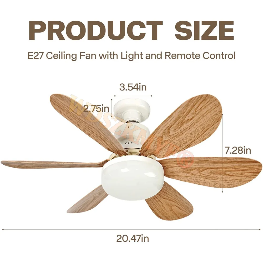NEW 52CM ceiling fan light LED 40W E27 with remote control for dimming, suitable for living room, study, household use